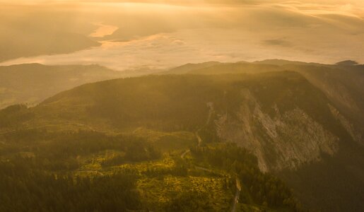 aerial photograph of a sunset with a view to  Villach Alpine Road | © villacher-alpenstrasse.at/Stabentheiner